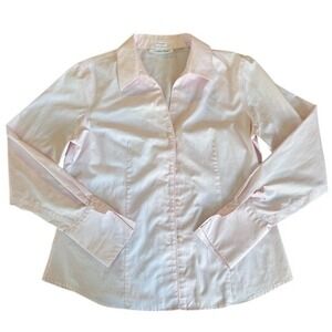 Baby Pink Calvin Klein Women's Pink Button Down Long Sleeve Collared Shirt Top